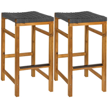 Armand 30" Modern Coastal Backless Acacia Wood Outdoor Bar Stool with Woven Rope Seat